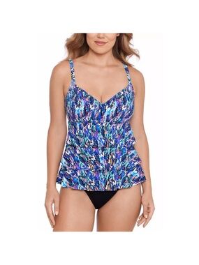 NEW Swim Solutions One Piece Swimsuit Size 22W Printed Tiered Ruffle Fauxkini